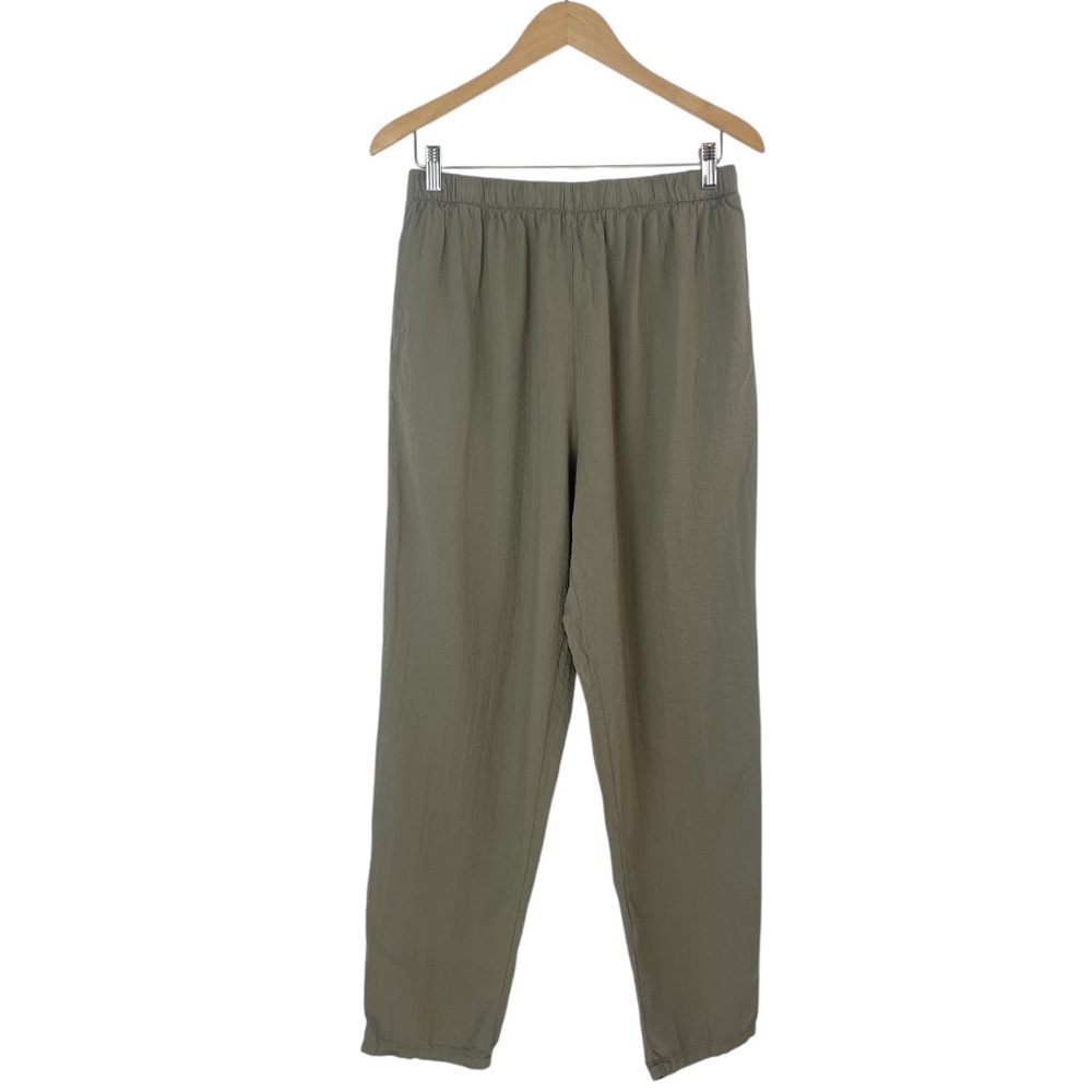 Bryn Walker Sage Green Crinkle Cotton Pull-On Stretchy Lagenlook Women’s Pants